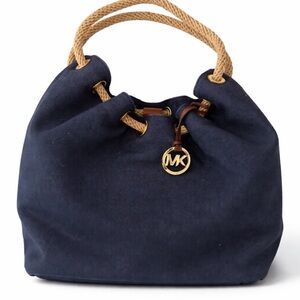 Michael Kors Navy Canvas Rope Handle Bucket Bag | Gold Hardware